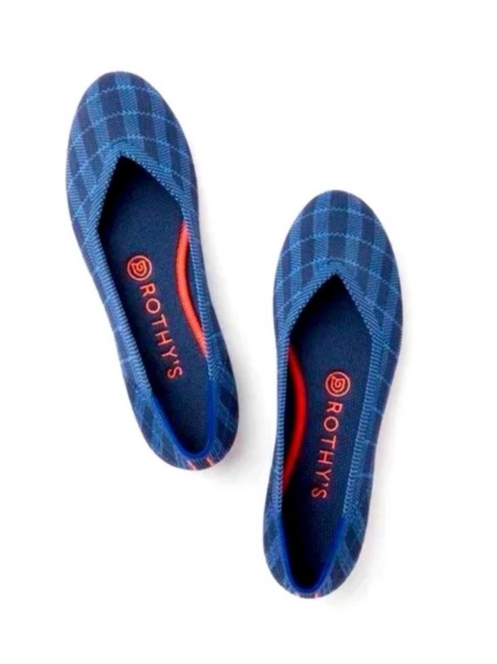 ROTHY'S The Flat Indigo Gingham Plaid Round Toe Ballet Flats -Retired Sz 9 Women